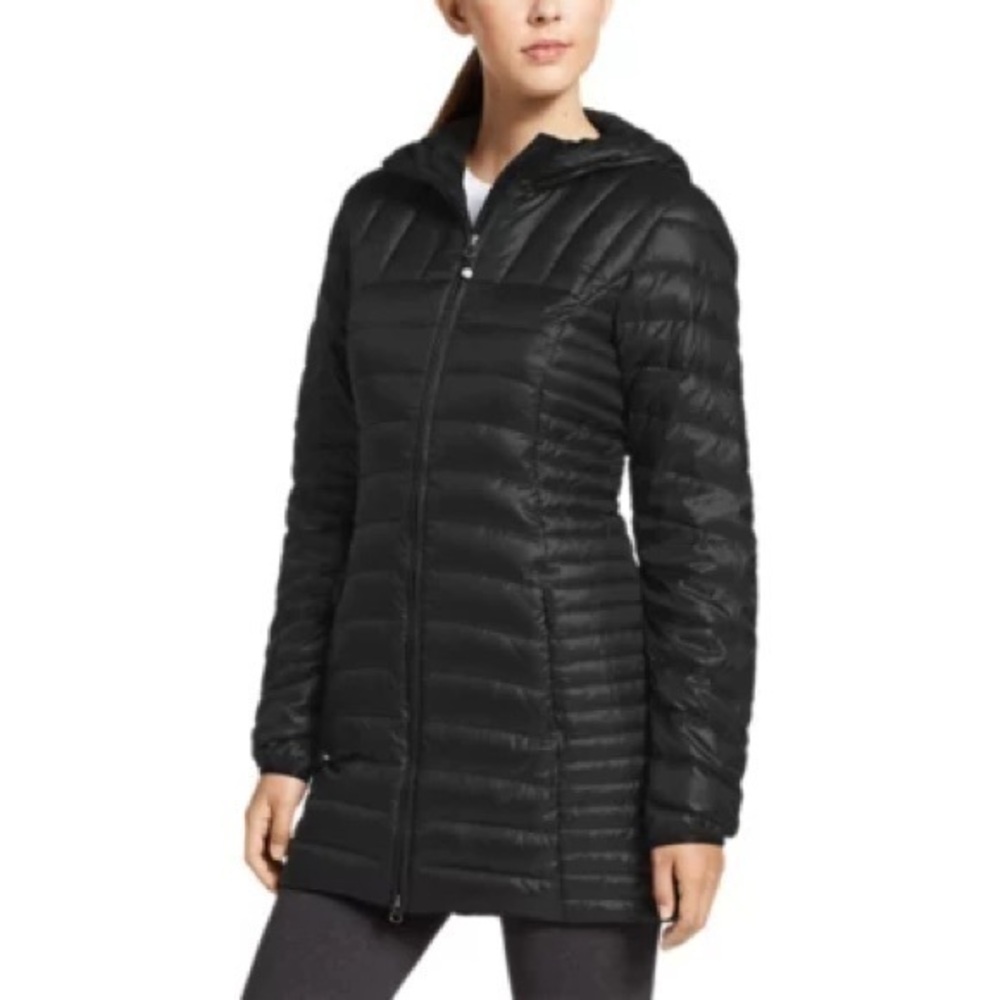Eddie Bauer Women's puffer Jacket Coat Eddie Astoria Hooded Down black Parka